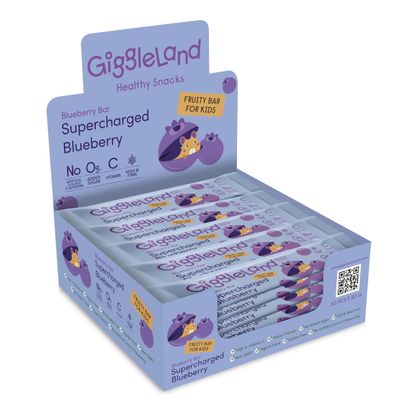 Giggleland - Lunch Box Snacks Multipack Fruity Bar - BLUEBERRY Fruity Bar 30 x 20 g, Healthy Snacks for Kids, Fruit Bars, Fruit Leather, Dried Fruit, Gelatine Free Fruit Jelly