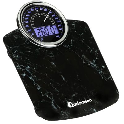 Adamson Hybrid 2-in-1 Analog & Digital Weighing Scale for Body Weight up to 400lbs + Thick Tempered Glass + Extra Large Display + Easy to Read Digital Bathroom Scale + New Version - Marble Black