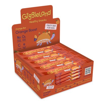 Giggleland - Lunch Box Snacks Multipack Fruity Bar - Orange Fruity Bar 30 x 20 g, Healthy Snacks for Kids, Fruit Bars, Fruit Leather, Dried Fruit, Gelatine Free Fruit Jelly,