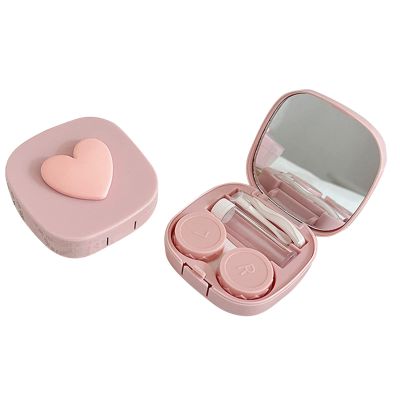 YPBEW Cute Contact Lens Case(Square And Heart) For Travel & Home Colorful Heart Lenses Remover Tool Kit With Contact Lens Holder, Pink