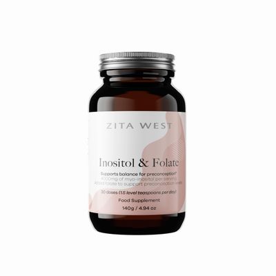 Zita West Myo-Inositol & Folate Powder 4000mg of Inositol Per Serving for PCOS, Egg & Menstrual Cycle Support, Preconception Supplement - 140g (30 Doses)