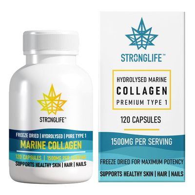 Marine Collagen Capsules 1500mg - 120 Hydrolysed Capsules 60 Day Serving for Women & Men - Improve Skin Hydration Wrinkles - Hair Thickness & Growth - Stronger Nails Joints & Bones
