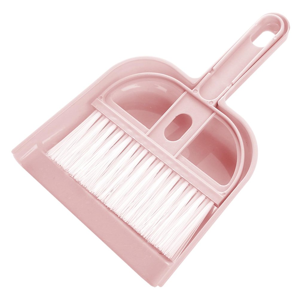 Hand Dustpan and Broom Set, Portable Mini Broom and Dustpan Set, Compact for Table and Cabinet (Nordic Pink)