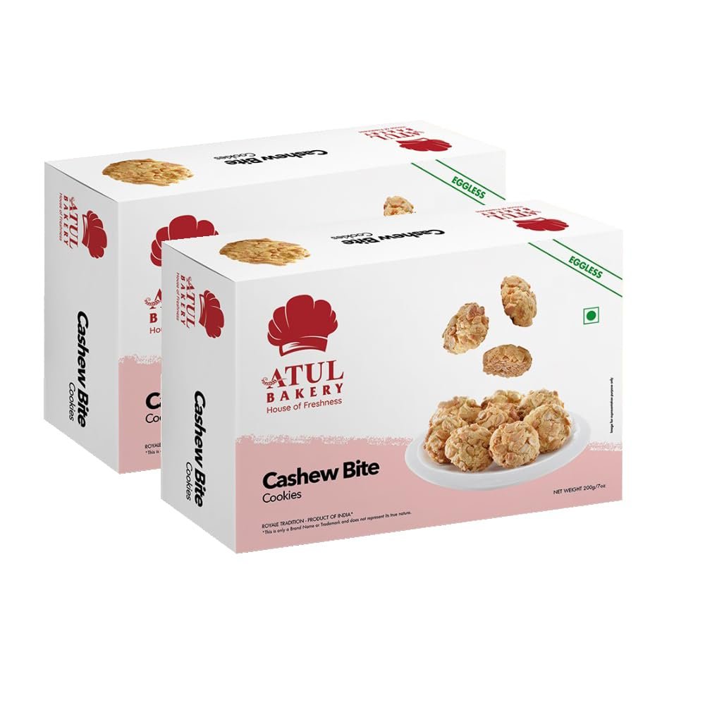 Atul Bakery Cookies (200 Gram) - Biscuits Flavored With Dried Fruits & Nuts For a Delicious Crunch - Delicious Homemade Treats (Pack of 2, Cookies Cashew Bite)