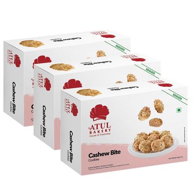 Atul Bakery Cookies (200 Gram) - Biscuits Flavored With Dried Fruits & Nuts For a Delicious Crunch - Delicious Homemade Treats (Pack of 3, Cookies Cashew Bite)
