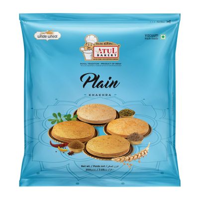 Atul Bakery Khakhra Various Flavours (200 Gram) - Crispy Delicious Bite - Traditional Gujarati Khakhra - Enjoy At Tea Time - Easy to Carry Anywhere (Pack of 1, Khakhra Plain)