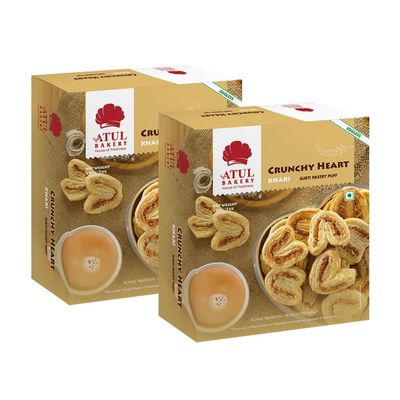 FreshCart Basics Atul Bakery Crunchy Heart Khari Biscuits (200 Gram) - Heart Shaped - Crisp and Delicious - Highly Nutritive - No Added Preservatives - Tasty and Healthy (Pack of 2)