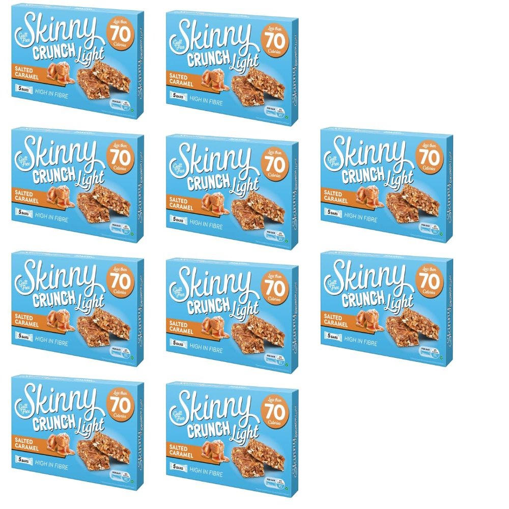 Skiny Crunch Light Salted Caramel Bars 5 Pack - A Low Calorie Chocolate Snack - Perfect For a Quick Snack On-The-Go - Pack of 10
