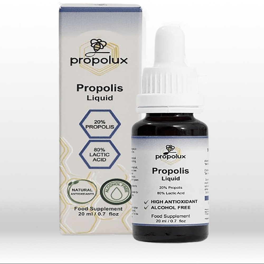PROPOLUX Alcohol-Free Propolis Drops Unique Lactic Acid Extraction, PG-Free (No Propylene Glycol), Fast Absorption, Natural Bee Propolis for Daily Immune & Throat Support 20ml