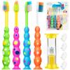 PRASBURR Soft Kids Toothbrushes with Suction Timer and Flossing Bristles, Children Sized Brush Heads (3-10 Year Old), Suction Cup for Fun & Easy Storage, Toddler Toothbrush Girl & Boy Set, Pack of 4 view 1