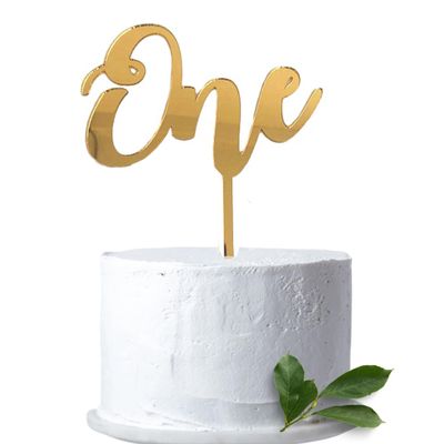 First Birthday Cake Topper - Acrylic Mirror Gold One Cake Topper for 1st Birthday Boy and Girl, Number 1 Cake Topper, One Sign First Birthday Cake Decoration Supplies, Photo Booth Props (golden)