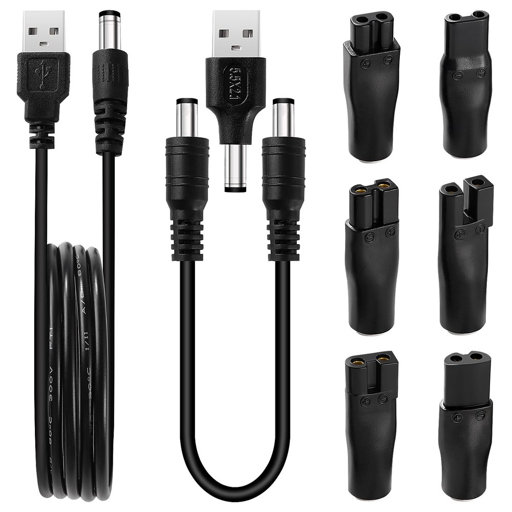 KUOQIY 9 PCS Shaver Charger Kit, 5V USB Shaver Charger Cable, Replacement Power Cord Adapter, for Various Electric Hair Clippers, Grooming Instruments