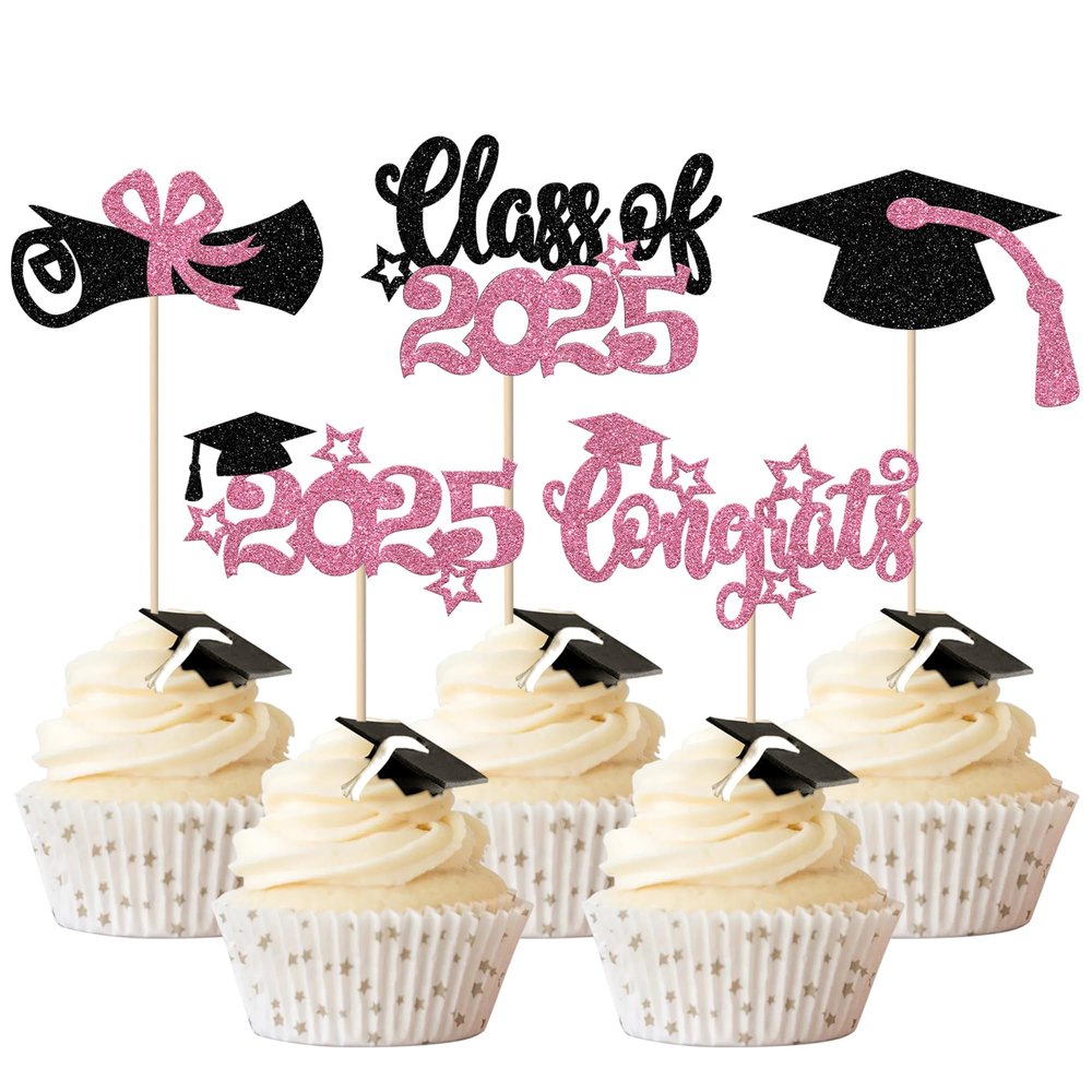Rsstarxi 30 Pack Grad Cupcake Toppers Congrats Grad Cap Diploma Cupcake Picks Class of 2024 Cake Decorations for Graduation Decorations Class of 2024 Party Cake Decorations Pink