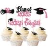 Rsstarxi 30 Pack Grad Cupcake Toppers Congrats Grad Cap Diploma Cupcake Picks Class of 2024 Cake Decorations for Graduation Decorations Class of 2024 Party Cake Decorations Pink view 1
