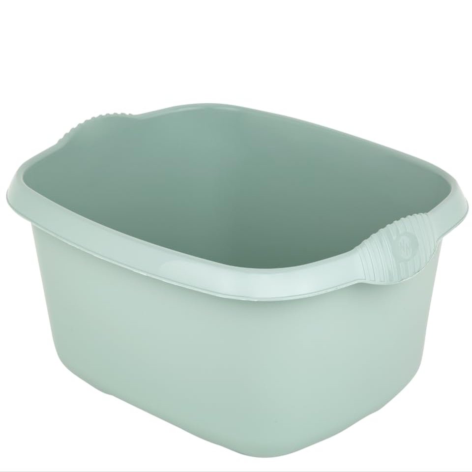 12L Washing Up Bowl Plastic Kitchen Basin Sink Mixing Cutlery Tidy Rectangular (Silver Sage)