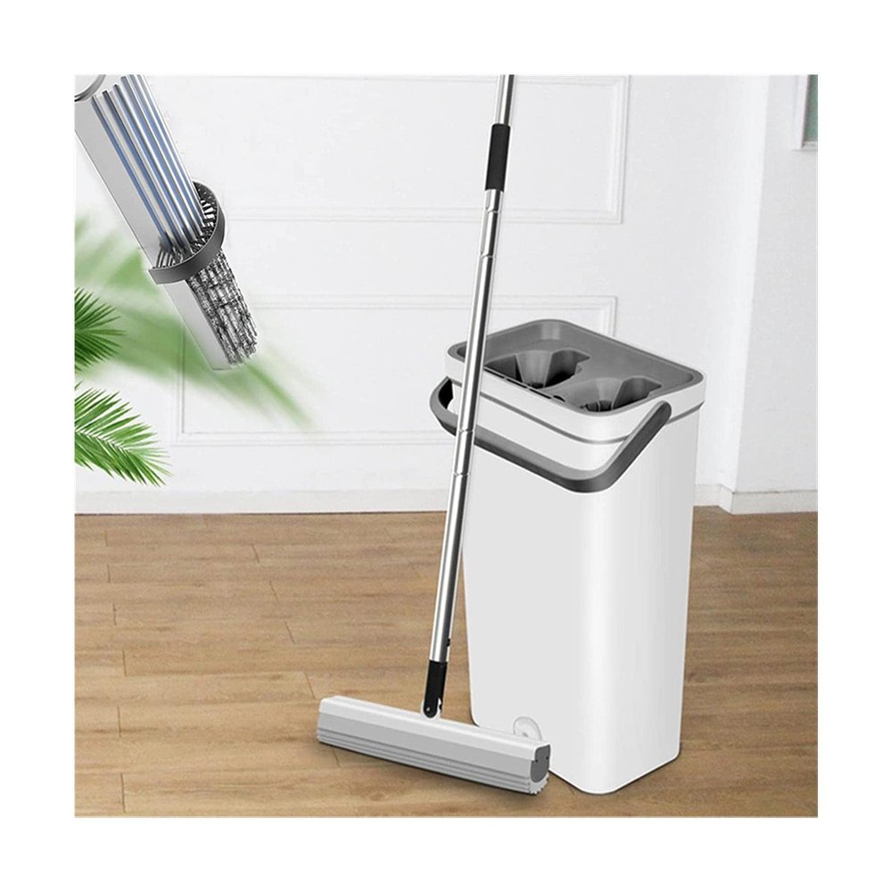 ZQNDFAC Upgrade Floor Lazy Mops Hand Free Sponge Mop with Bucket Set Strong Water Absorption Sponge Flat Mop Fast Water Absorption Efficient