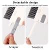 2 PCS Crevice Cleaning Brush Detachable Gap Cleaning Brush Tools Window Track Cleaning Tools 3 in 1 Hand-held Hard Bristle Brush with Tweezers for Window Track, Shower, Sink, Corner, Floor Lines view 4