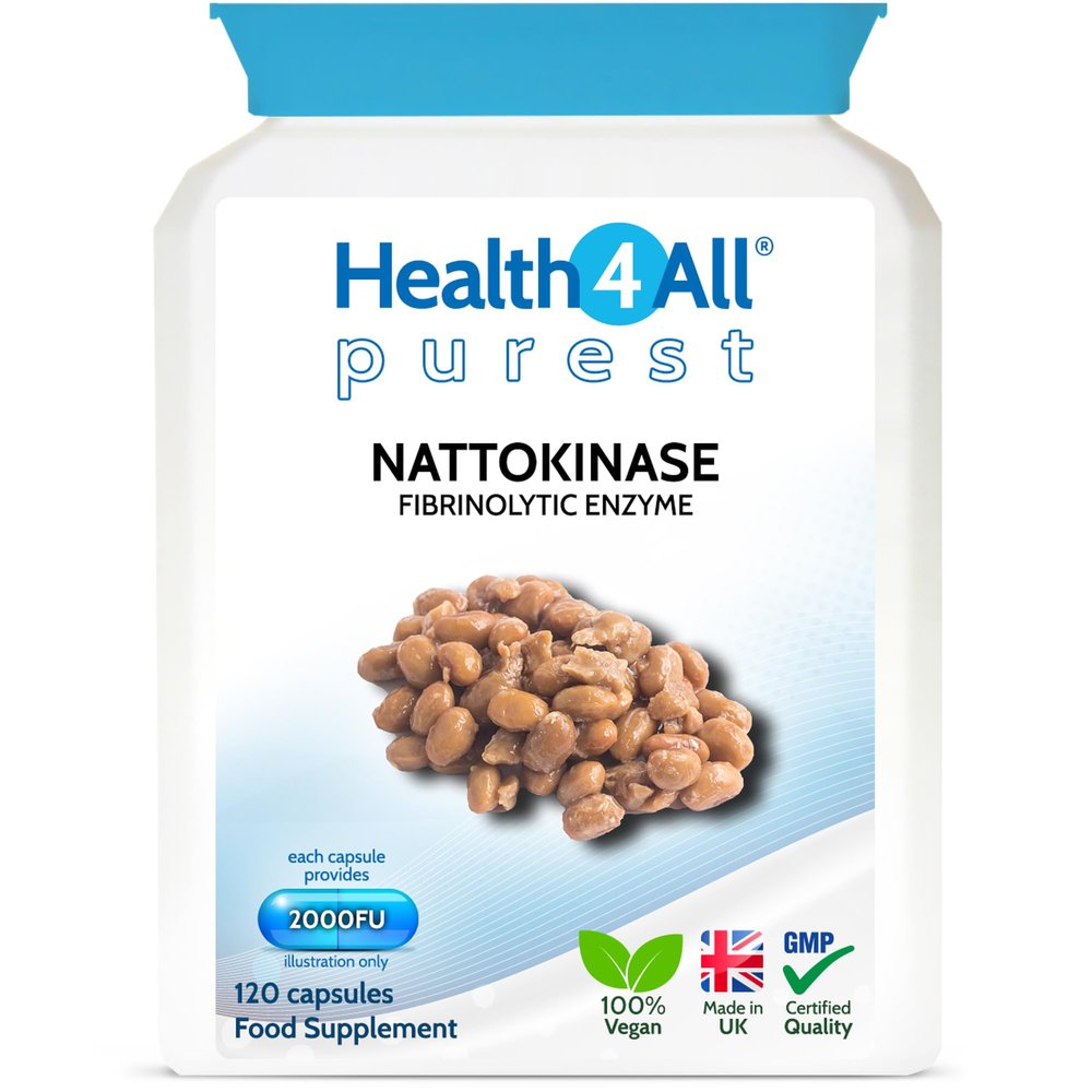 Health4All Nattokinase 2000FU per Capsule, 120 Capsules 4 Month Supply, Purest Vegan Protein Enzyme from Japanese Natto, High Strength Cardiovascular Health Support Nattokinase Supplement | Made in UK