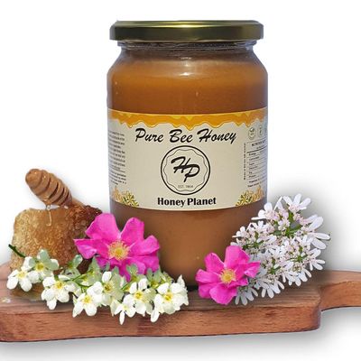 Natural Creamed Pure and Raw Honey from ECO/BIO Area Unheated,Unpasteraised,Unfiltered Mountain Honey harvested in our own Bee Farm (1.kg)