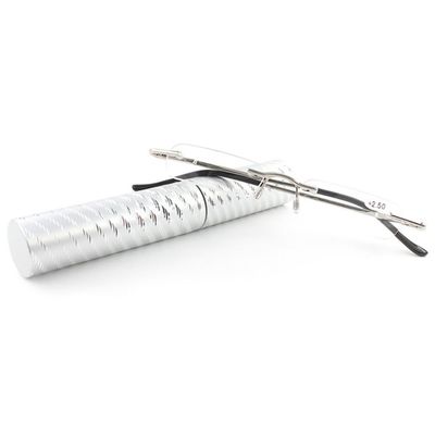 ABETOS Slim Rimless Reading Glasses for Men Women Silver Ultra Thin Mini Eyewear Frameless Pocket Readers with Portable Metal Pen Case for Travelling+2.5