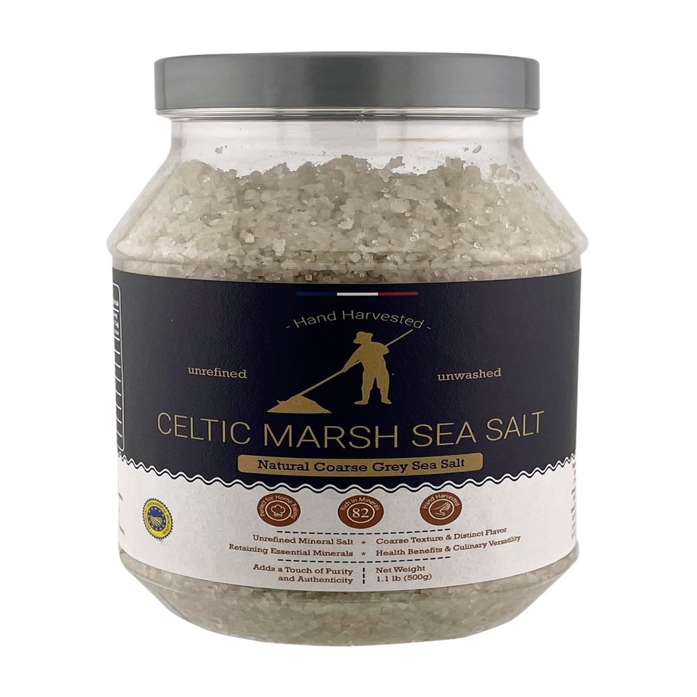 Celtic Marsh Sea Salt 500g - Light Grey, Coarse, Unrefined Natural Hand Harvested Sea Salt from France, Rich in 82 Essential Minerals