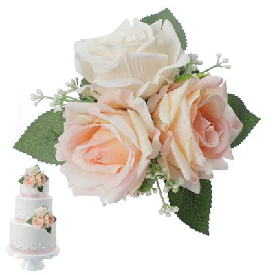 Wedhapy Artificial Rose Cake Topper, 3-Piece, Lady Figure, Wedding, Bridal Shower, Anniversary, Birthday, Gender Reveal, Mother's Day, Cloth, 15x17x6 cm/5.91x6.69x2.36 inch