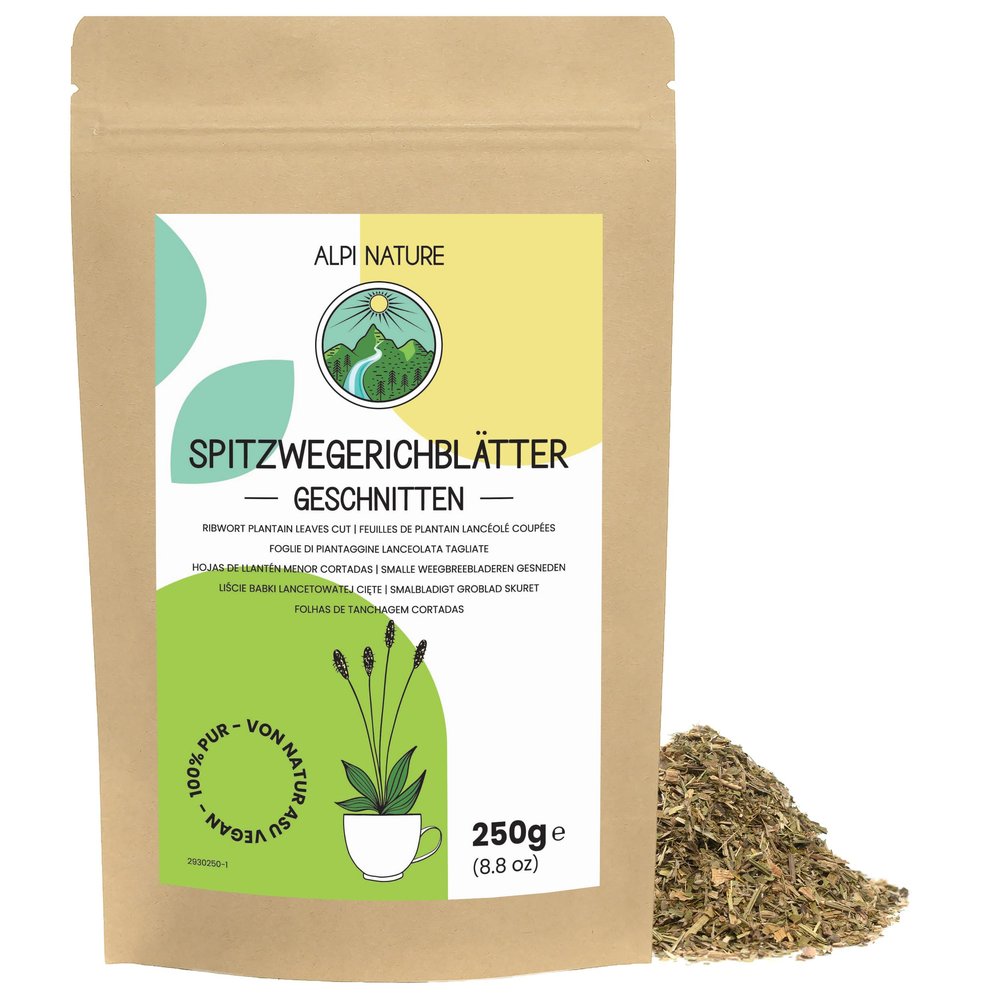 Alpi Nature Ribwort Plantain Tea 250g 8.8 oz, Dried and Cut Ribwort Plantain, Loose Leaf Tea