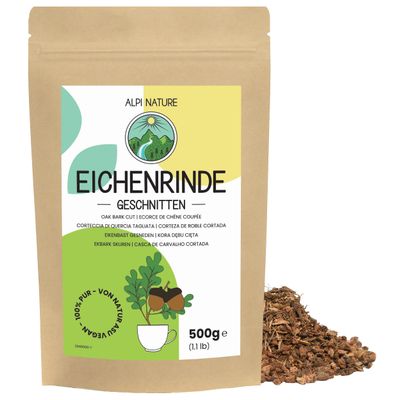 Alpi Nature Oak Bark Tea 500g 1.1 lb, Dried and Cut Oak Bark for Tea Preparation and Infusions