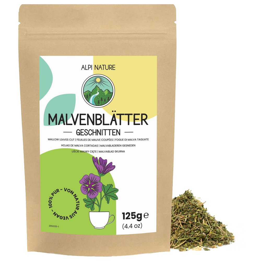 Alpi Nature Mallow Leaves 125g 4.4 oz, Dried and Cut Mallow Leaves, Loose Leaf Tea for Infusions