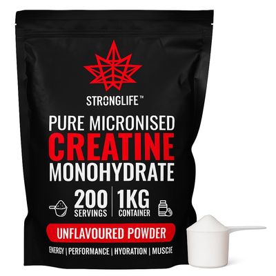 Creatine Monohydrate Powder by Stronglife - 1000 Grams (1kg), 200 Servings at 5 Grams, Micronised, Pure 200 Mesh, Unflavoured - Enhances Muscle Performance Power & Recovery (1000 Grams (1kg))