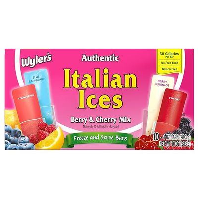 Wyler's Italian Ice I Fat Free Freezer Bars I Berry & Cherry Mix I 1oz Pack of 10 I US Import