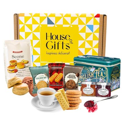 Afternoon Tea Hamper With Scones Mix, 40 Tea Bags, Jam and Traditional Scottish Shortbread & Biscuits | Cooking Food gift For Mum, Dad, Grandparents