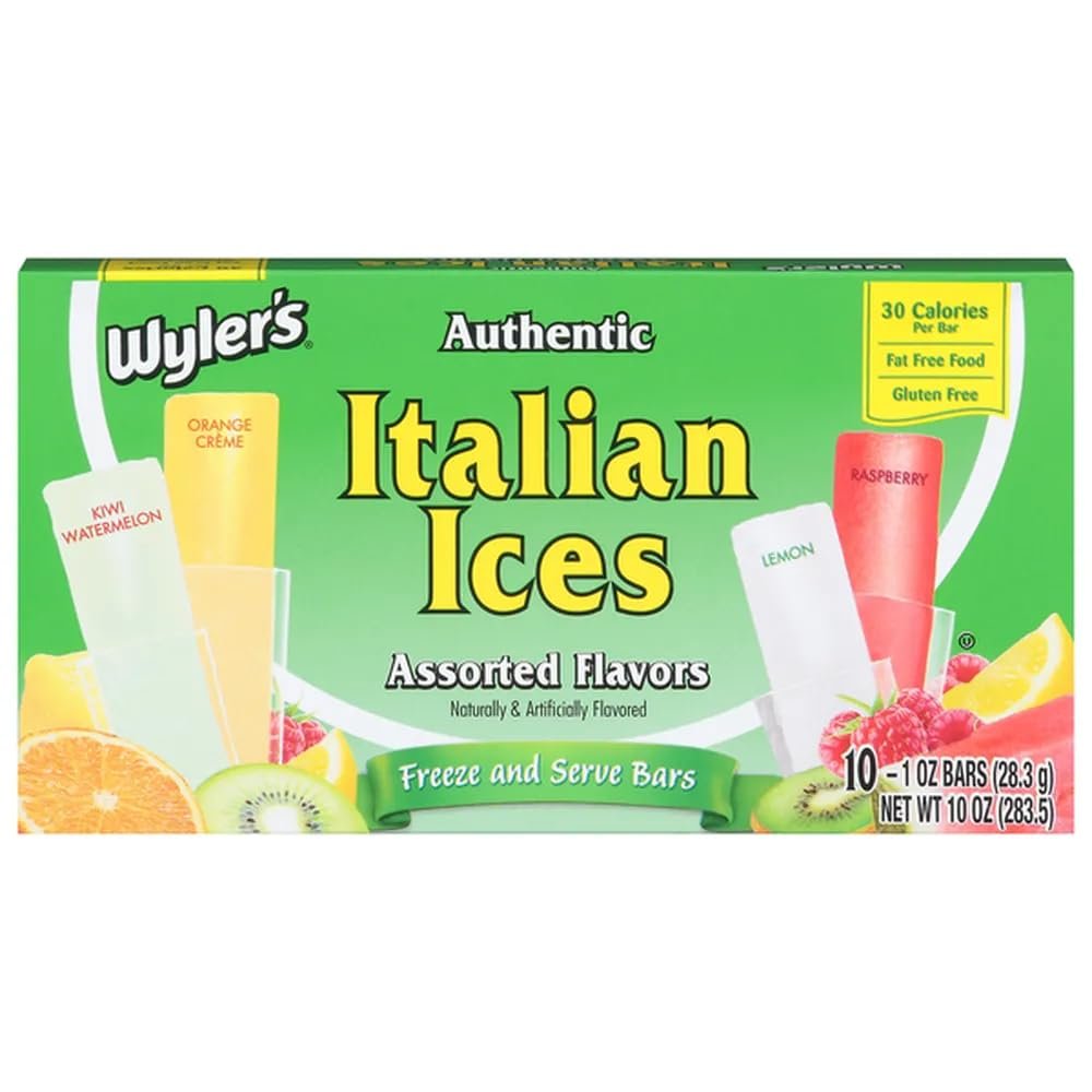 Wyler's Authentic Italian Ice I Fat Free Freezer Bars I Original Flavors 1oz bars Pack of 10 I US Import