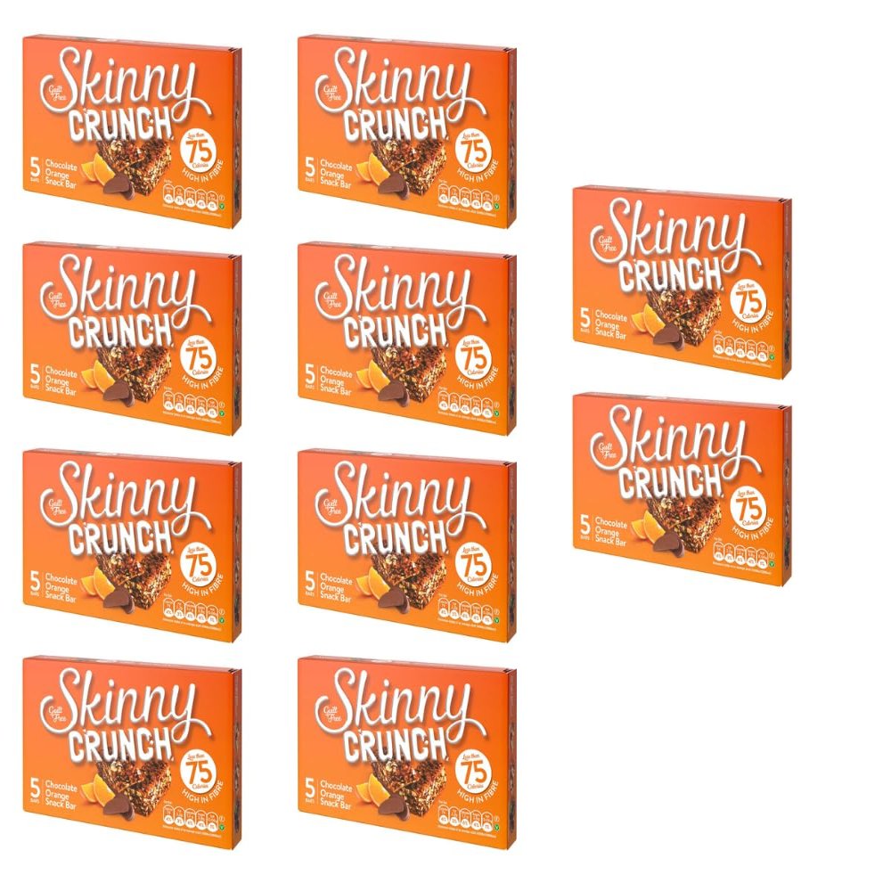 Skiny Crunch Chocolate Orange Snack Bars 5 Pack - A Low Calorie Chocolate Orange Snack - Perfect For a Quick Snack On-The-Go - Pack of 10