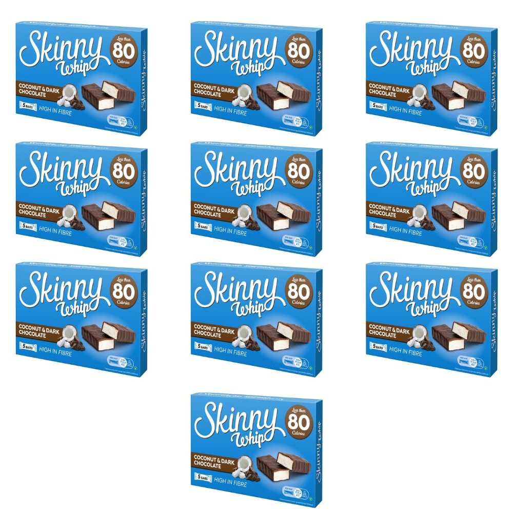 Skiny Whip Coconut & Dark Chocolate Bars 5 Pack - High In Fibre, Affordable And Less Than 80 Calories Per Bar, Indulge In These Tasty Treats Guilt Free - Pack of 10