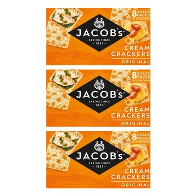 Cream Crackers Bundle Snacks - Jacobs Crackers Pack of 3 x 8, 185g (Snack Packs)