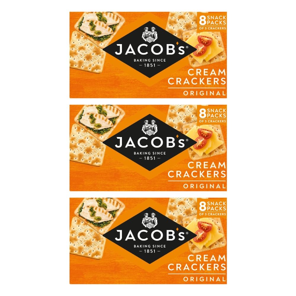 Cream Crackers Bundle Snacks - Jacobs Crackers Pack of 3 x 8, 185g (Snack Packs)
