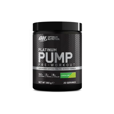 Optimum Nutrition ON Platinum Pump Pre-Workout, Intense Caffeine-Free Pre-Workout Food Supplement with Fruitflow, Beta-Alanine, L-Arginine, L-Citrulline, Lemon Lime Flavour, 20 Servings, 380 g