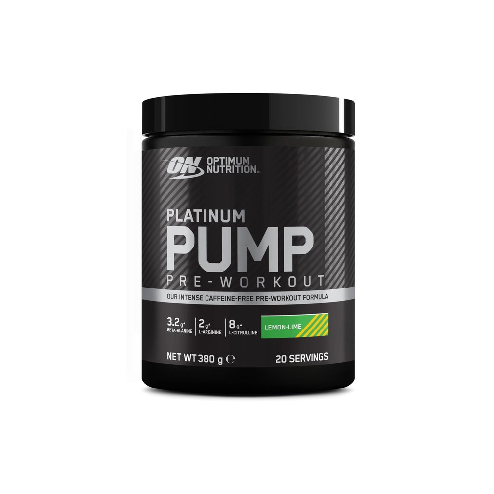 Optimum Nutrition ON Platinum Pump Pre-Workout, Intense Caffeine-Free Pre-Workout Food Supplement with Fruitflow, Beta-Alanine, L-Arginine, L-Citrulline, Lemon Lime Flavour, 20 Servings, 380 g