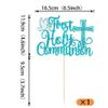 1 Pack First Holy Communion Cake Topper Glitter Peace Pigeon Cross Religious Cake Picks God Bless Baptism Cake Decorations for Baptism Theme Baby Shower 1st Birthday Party Decoration Supplies Blue view 2