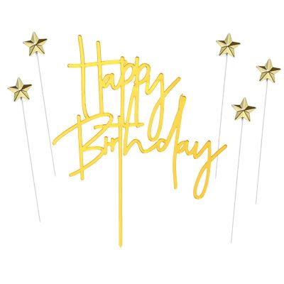 Black Happy Birthday Cake Topper Cake Cupcake Topper Decoration Birthday Cake Decorations Supplies(Black 6)
