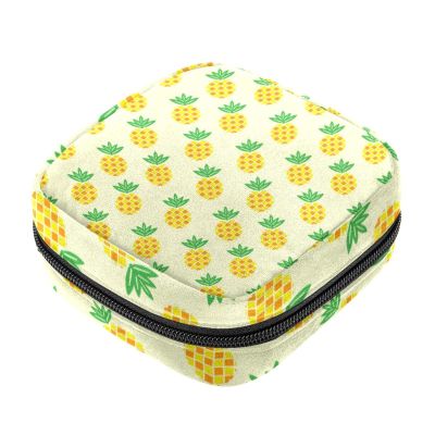 RODAILYCAY Period Bags for School, Sanitary Napkin Storage Purse, Zipper Menstrual Cup Pouch, Tampon Bags for Women Pineapple Yellow