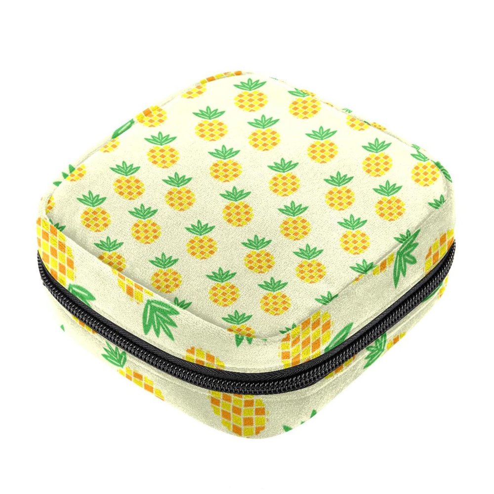 RODAILYCAY Period Bags for School, Sanitary Napkin Storage Purse, Zipper Menstrual Cup Pouch, Tampon Bags for Women Pineapple Yellow