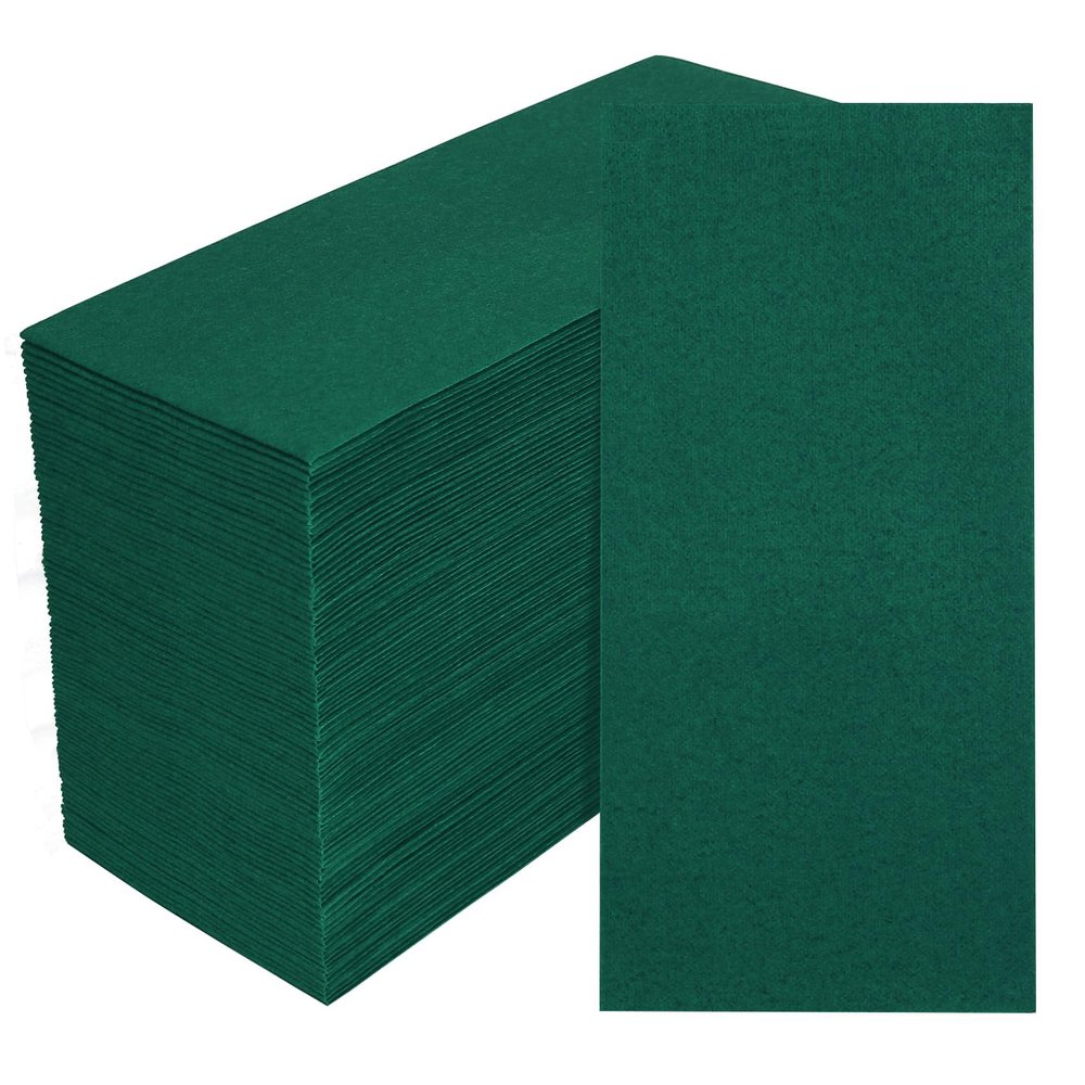 100 Pack Dark Green Paper Napkins, Disposable Linen-Feel Guest Towels Cloth-Like Hand Towels, Soft, Absorbent, Paper Hand Napkins for Kitchen, Bathroom, Parties, Weddings, Dinners - 12" x 17"