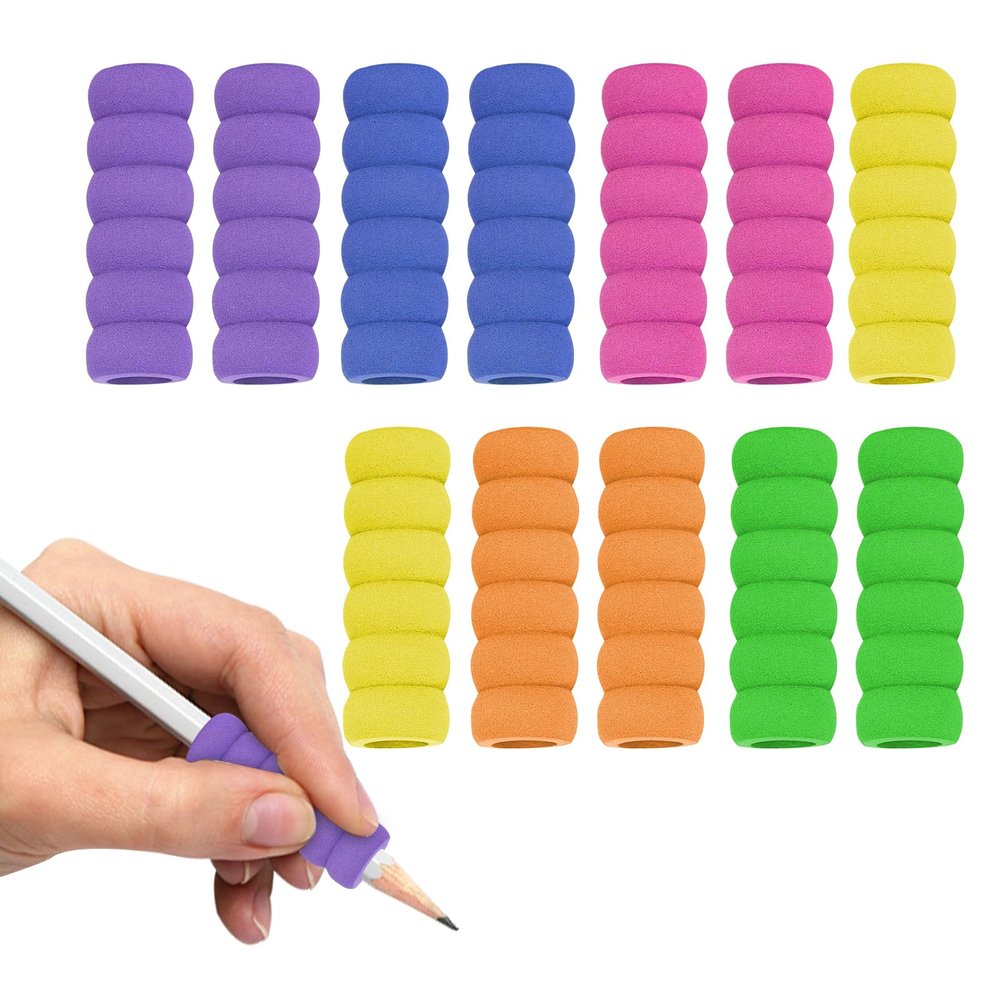 12 pcs Pencil Grips for Children, 6 Colours Foam Pencil Holders for Relieving Fingers Pencil Grips for Kids and Adults
