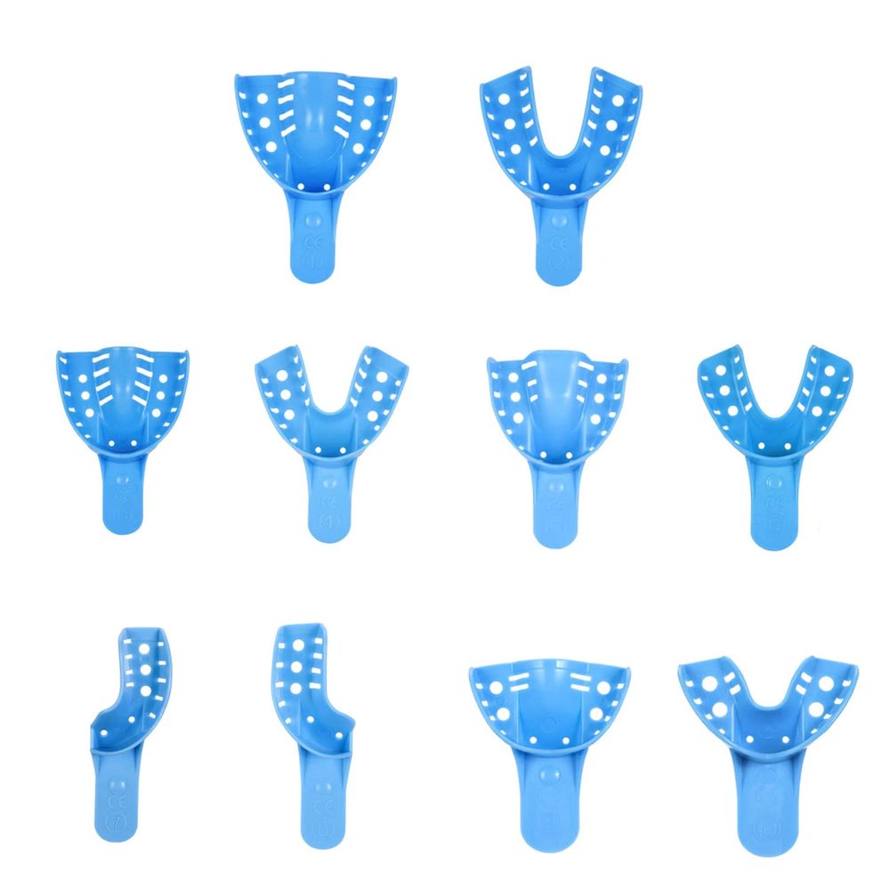10x Disposable for Impression Trays Autoclave Perforated Trays Accessory Tool Teeth Dentist Supp Impression Trays 10 Pcs/Set Disposable Abs Blue Trays Meet Different