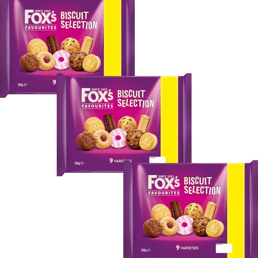 Generic 03 x Foxx's Favourites 9 Varieties Biscuit Selection 350g - An Assortment of Chocolate, Cream, Jam Filled, Iced and Plain Biscuits.