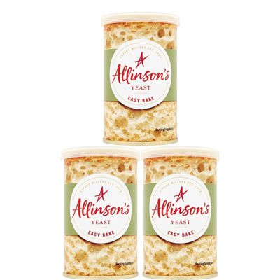 Allinson's Easy Bake Yeast Tin 100g X 3 Tins, Quality ingredients, Better baking every time, For bread makers & hand baking, Makes up to 14 loaves, Suitable for vegetarians and vegans