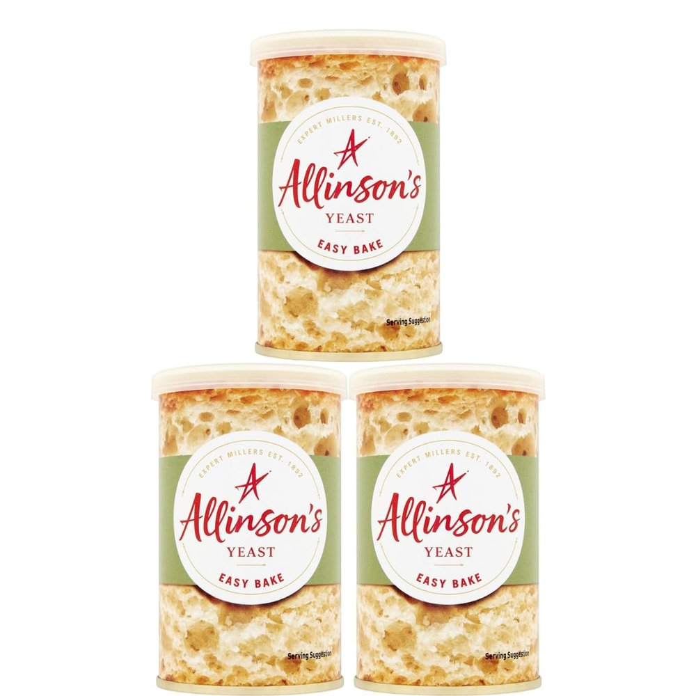 Allinson's Easy Bake Yeast Tin 100g X 3 Tins, Quality ingredients, Better baking every time, For bread makers & hand baking, Makes up to 14 loaves, Suitable for vegetarians and vegans