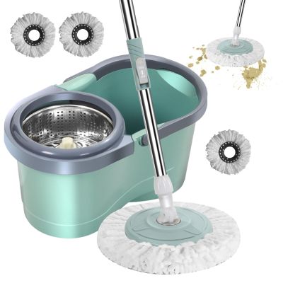 1 x Floor Spins Mop 360 Rotatable Automatic Mop with Bucket, Labor-Saving Cleaning Mop Wringer | 1/2/3 Cotton Head Automatic Spins Mop for Living Room, Kitchen, Balcony, Study Room